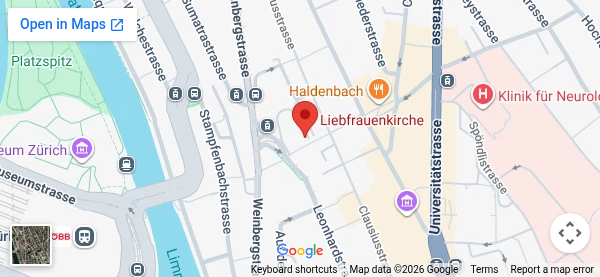 Mapa – kostol Liebfrauen v Zürichu